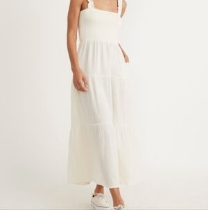 Roolee Love Tree Ruffled Strap Cream Smocked Tiered Midi Maxi Dress